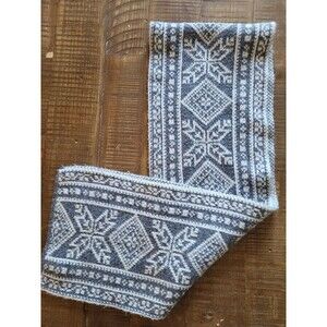 Vintage Fair Isle Knit Scarf 54" L x 8" W Gray Acrylic Snowflake